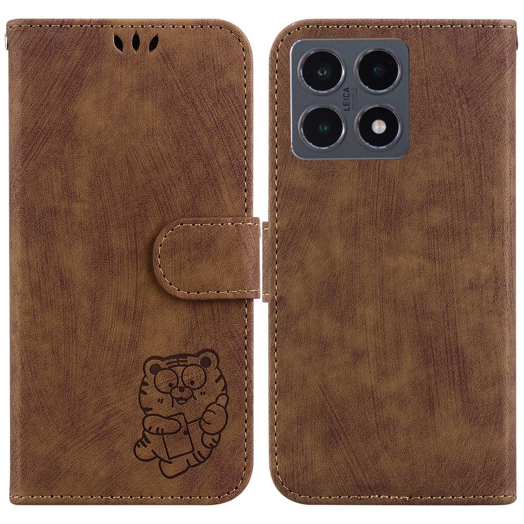 For Xiaomi 15T Wallet Case Tiger Imprint Leather Shockproof Phone Cover with Wrist Strap