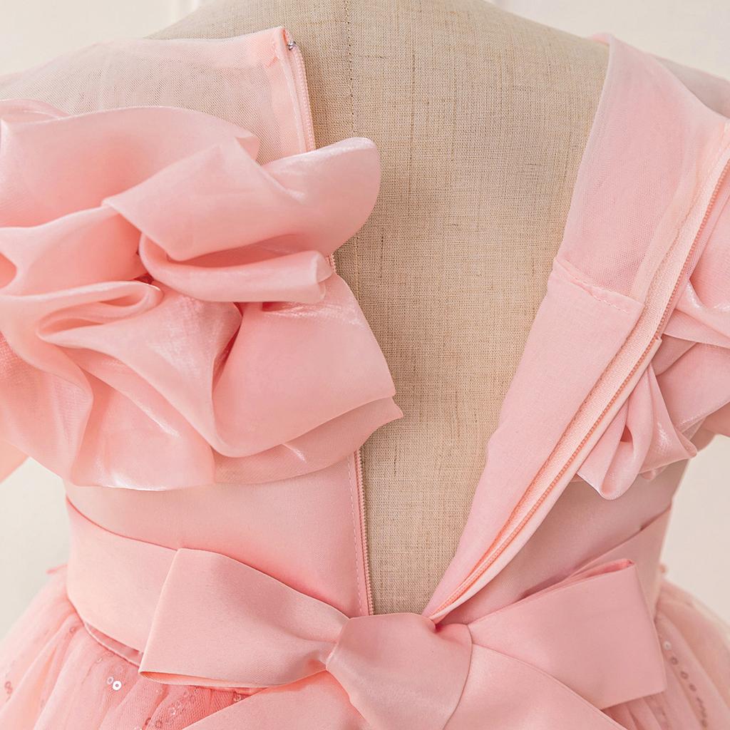 Flower Girl Princess Dress For Weddings Summer Kid Formal Bow Long Gown For School Evening Party Children New Year Cloth LP-0002