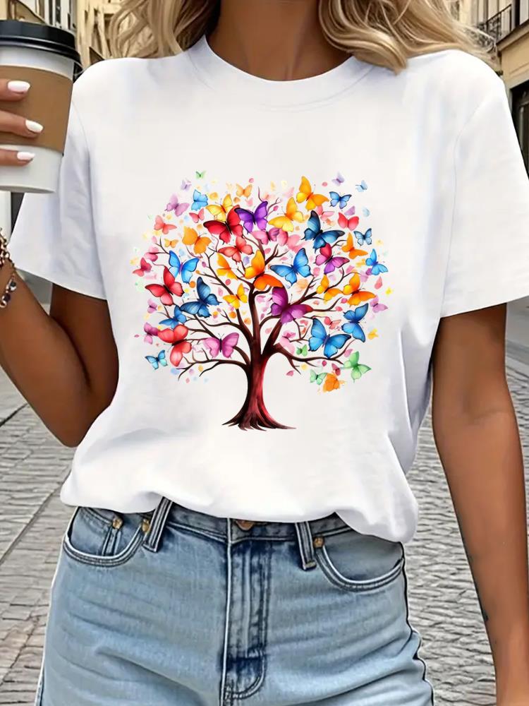 (Азиатский размер) Футболка с принтом женская женская модная одежда бабочка тренд 90-х футболка с коротким рукавом женские графические футболки