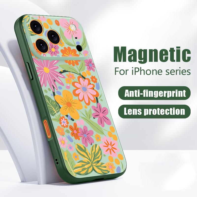 Ретро Цветочный Чехол Для iPhone 17 Pro Max Магнитный Для Magsafe Гибридный Тонкий Матовый Чехол Для iPhone 16 15 14 13 Pro Max
