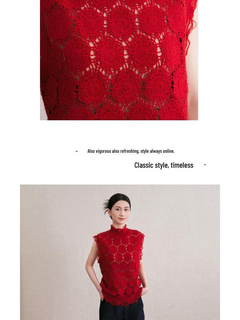 Niche Design Luxury Crochet Knit Wool Sleeveless Cardigan