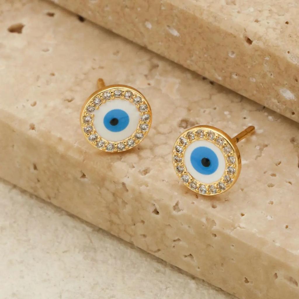 1 пара Популярных в Турции Синих Серёг-Гвоздиков с Глазом Фатимы Роскошные с Инкрустацией Цирконами Мужские Женские Медные Украшения