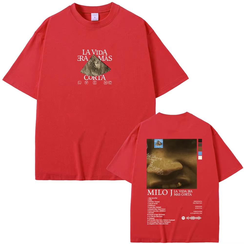 Rapper Milo J La Vida Era Mas Corta Album Graphic Tshirts Men Women Hip Hop Fashion Pop Music T Shirt Male Oversized Streetwear