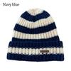 Thickened Winter Hats Stripe Knitted Hat Casual Bonnet Cap  for Men Women