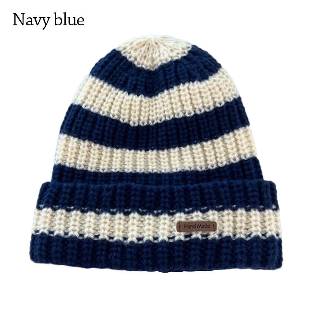 Thickened Winter Hats Stripe Knitted Hat Casual Bonnet Cap for Men Women
