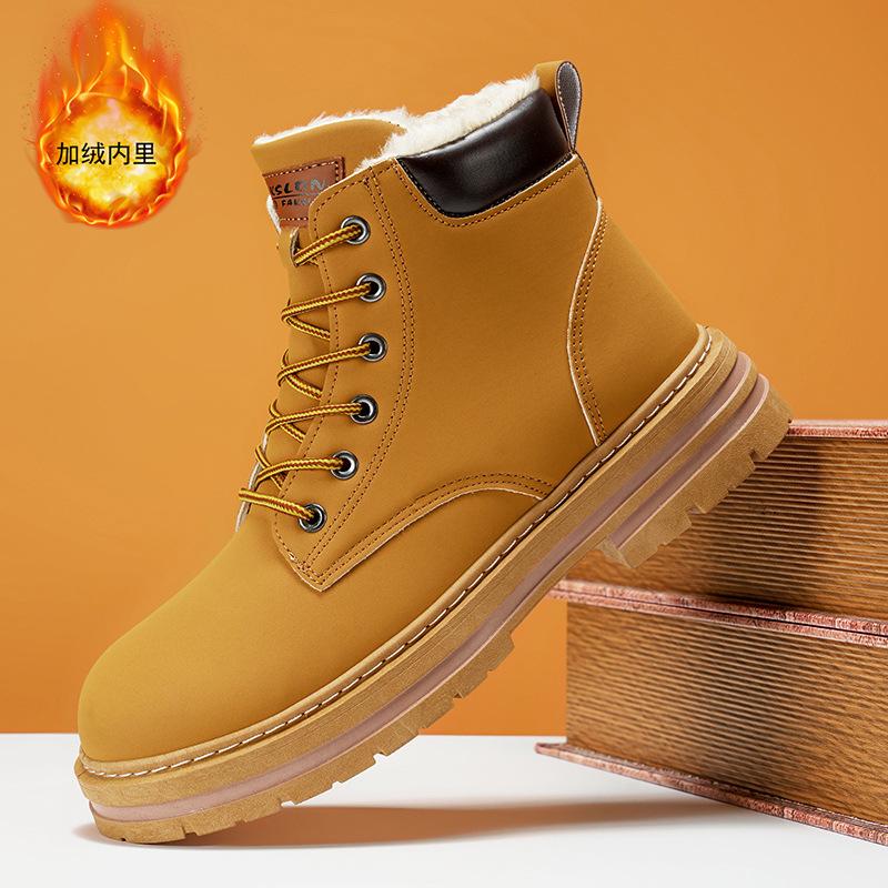 2024 зимняя новая мужская обувь теплые ботинки Martin с набивным рисунком утолщенные кожаные ботинки повседневные универсальные туфли на платформе из хлопка