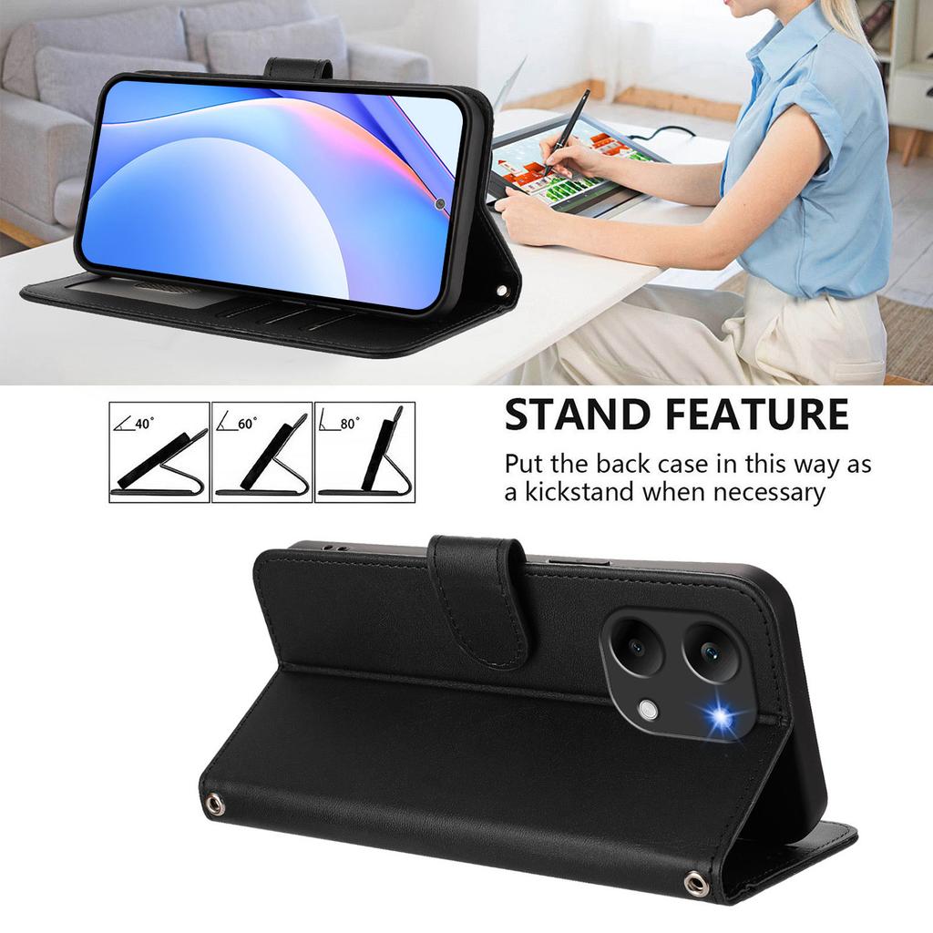Wallet Case for Poco X8 Pro Max 5G - Leather/PU, Black, With Lanyard