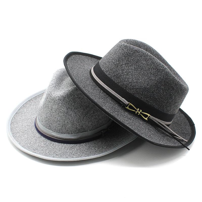 Wool Felt Jazz Hat Men'S Vintage British Wool Gift Hat Hemmed Felt Hat