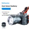 Multifunctional Zoom Headlamp with 4 Light Sources, 8 Modes, and Digital Display - Aluminum & Plastic for Outdoor Use