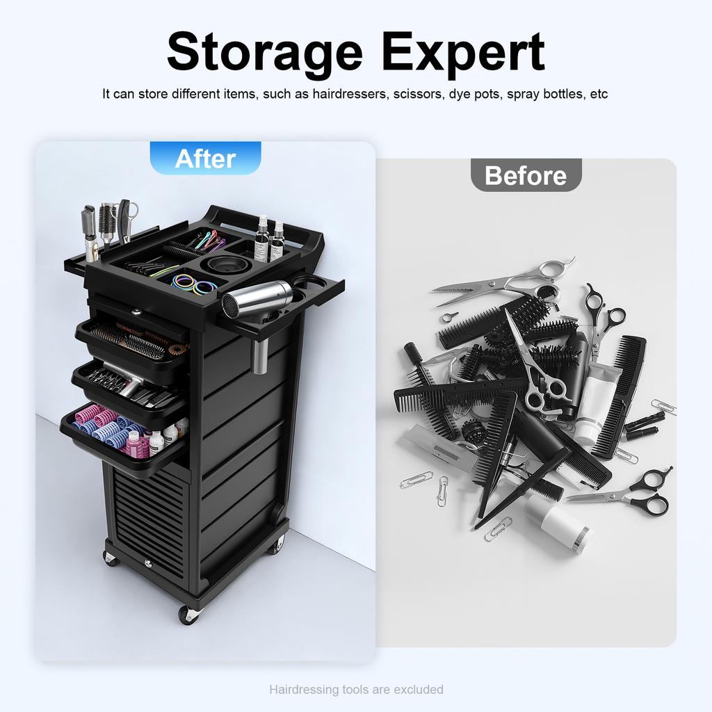 7-ярусная салонная парикмахерская тележка на колесиках – тележка-ролик для косметологии, макияжа, принадлежностей для ногтей(черный)