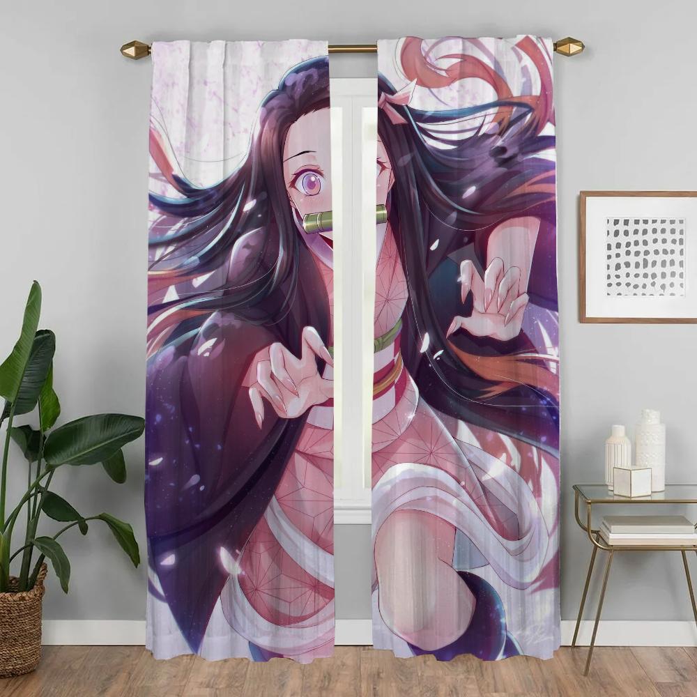 Шторы Demon Slayer для детской комнаты, перегородки для домашнего интерьера, 2 шт., тюль для спальни, затемняющие шторы для гостиной