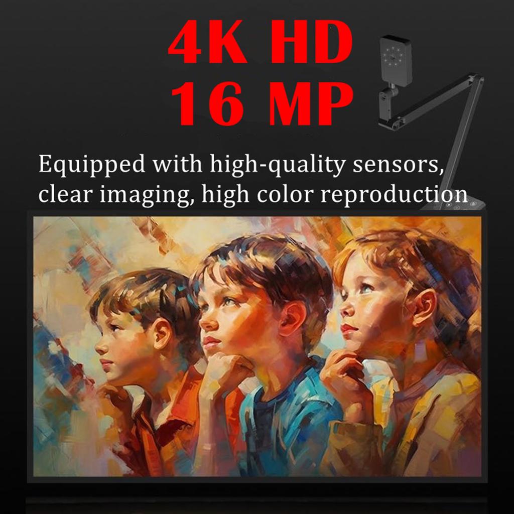 16-мегапиксельная USB-документ-камера с микрофоном, автофокусом, 4K-веб-камера с гибким держателем для онлайн-обучения