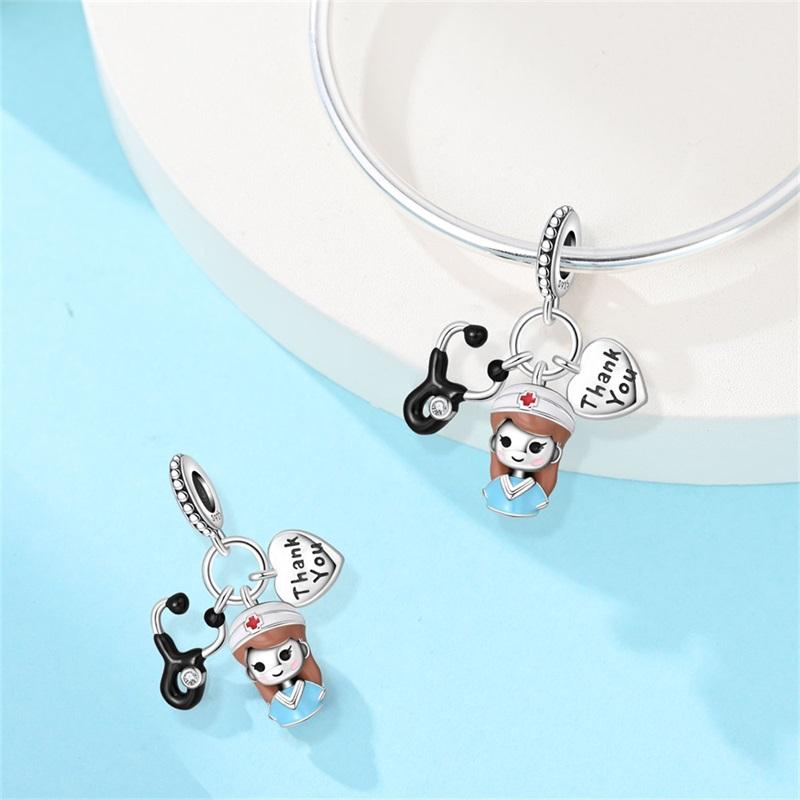 925 Silver Charm Beads Medical Series Doctor Nurse Caring For Teeth Pendant For Bracelet Fine DIY Jewelry