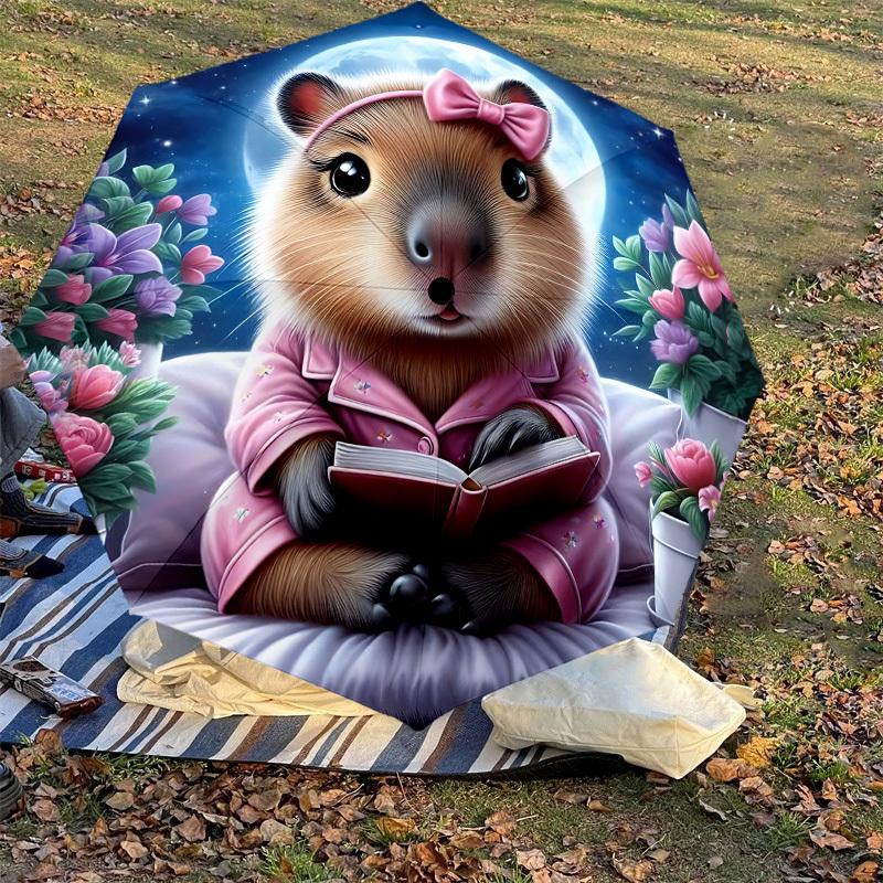 1PC Hamster, FlowersAutomatic Open/Close Umbrella with Windproof, 8-Rib Sturdy Canopy, Durable Ribs, Fashionable Design, Outdoor Accessory, Fun Prin,