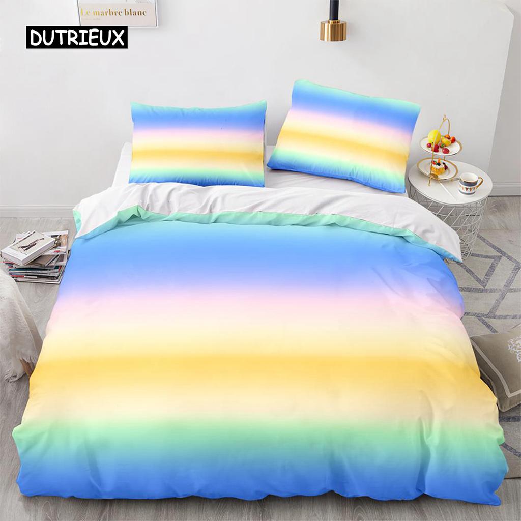 Rainbow Gradient Duvet Cover Set Queen Size Rainbow for Kids Girls Cute Style Bedding Set Polyester Single King Twin Quilt Cover