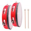 DINGEE Tambourine with Skin, Set of 2, Hand Drum with 6 Jingle Bells, Handheld Educational Percussion Instrument, Approx. 20cm Diameter, Includes
