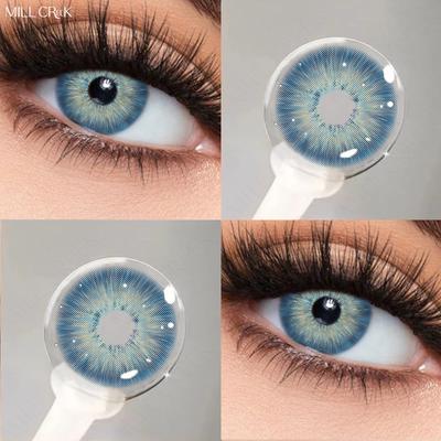 Цветные контактные линзы Mill Creek, 2 шт., 14,2/14,5 мм, синие контактные линзы, ежегодное использование, косметические контактные линзы
