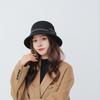 Solid color wool bow visor, bucket hat, autumn and winter face small plush warm women's hat versatile
