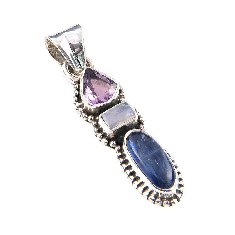 Подвеска из чистого серебра 925 пробы с натуральным кианитом и радужным лунным камнем 1,40 дюйма m2L56