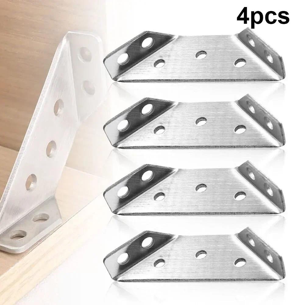 4PCS Stainless Steel Angle Corner Brackets Fasteners Connector Protector Right Angle Corner Stand Supporting Furniture Hardware