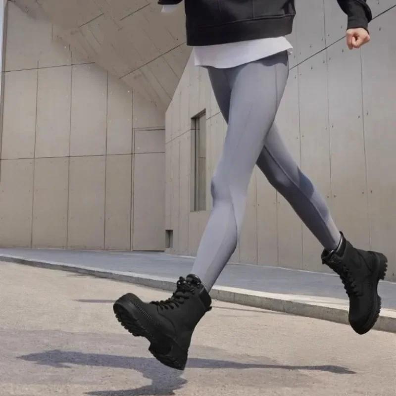 Высококачественные женские зимние ботинки средней высоты на толстой подошве 2024 года, повседневные модные современные ботинки со шнуровкой и круглым носком для женщин