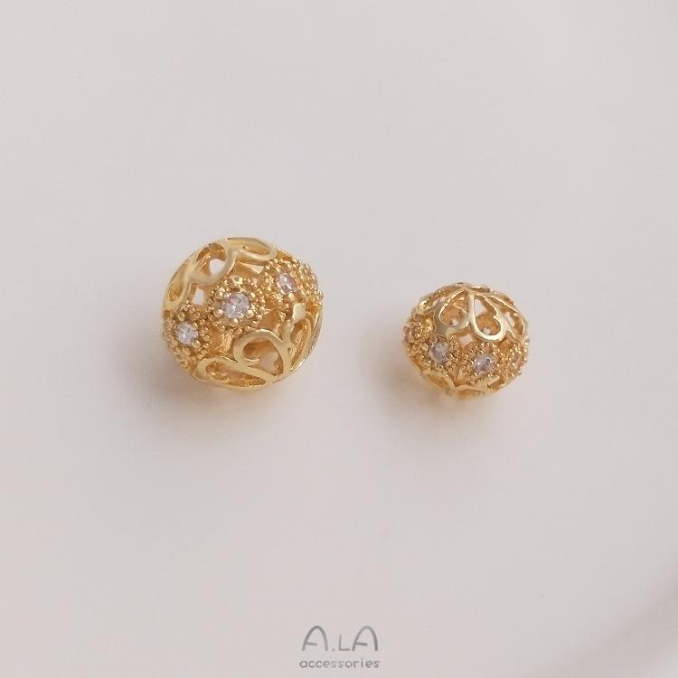 14K Gold-Filled Zirconia Flower Ball Spacer Beads for DIY Jewelry Bracelets