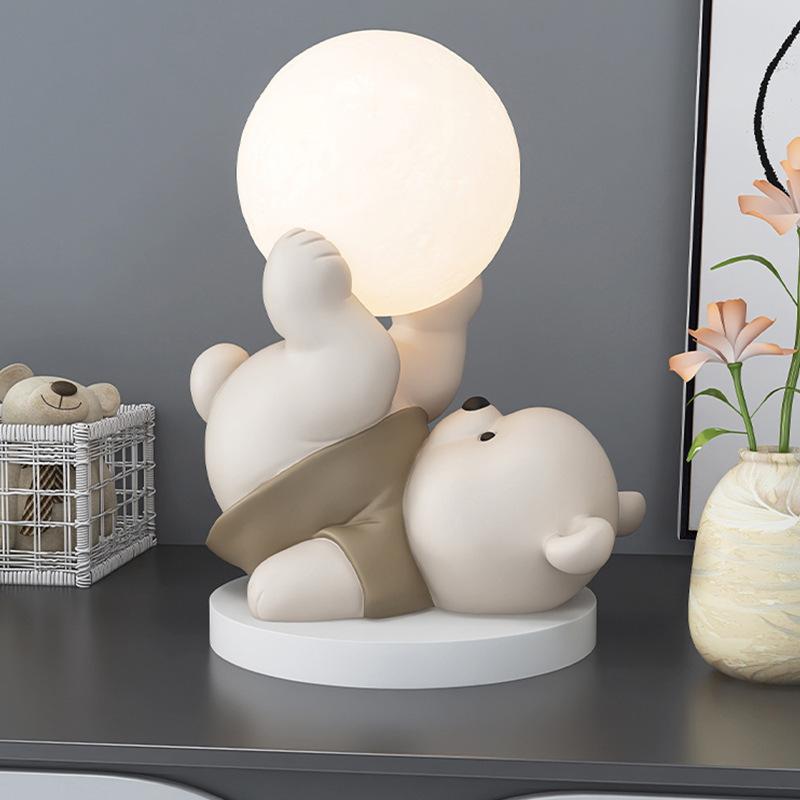 Home Decor Cute Bear light Statue Desktop Decoration Cartoon Animal Small Sculpture Nordic Living Room Porch Figurine Room Decor