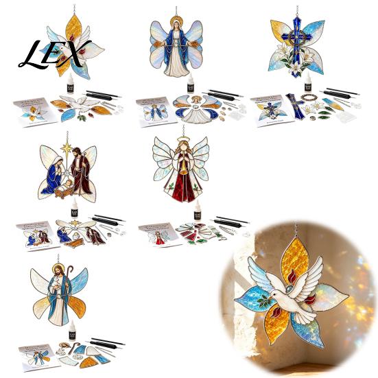 Window Suncatcher DIY Project Christian Kit, Stained Glass Style Religious Sun Catcher, Spiritual Home Decoration Crafts Iridescent Hanging