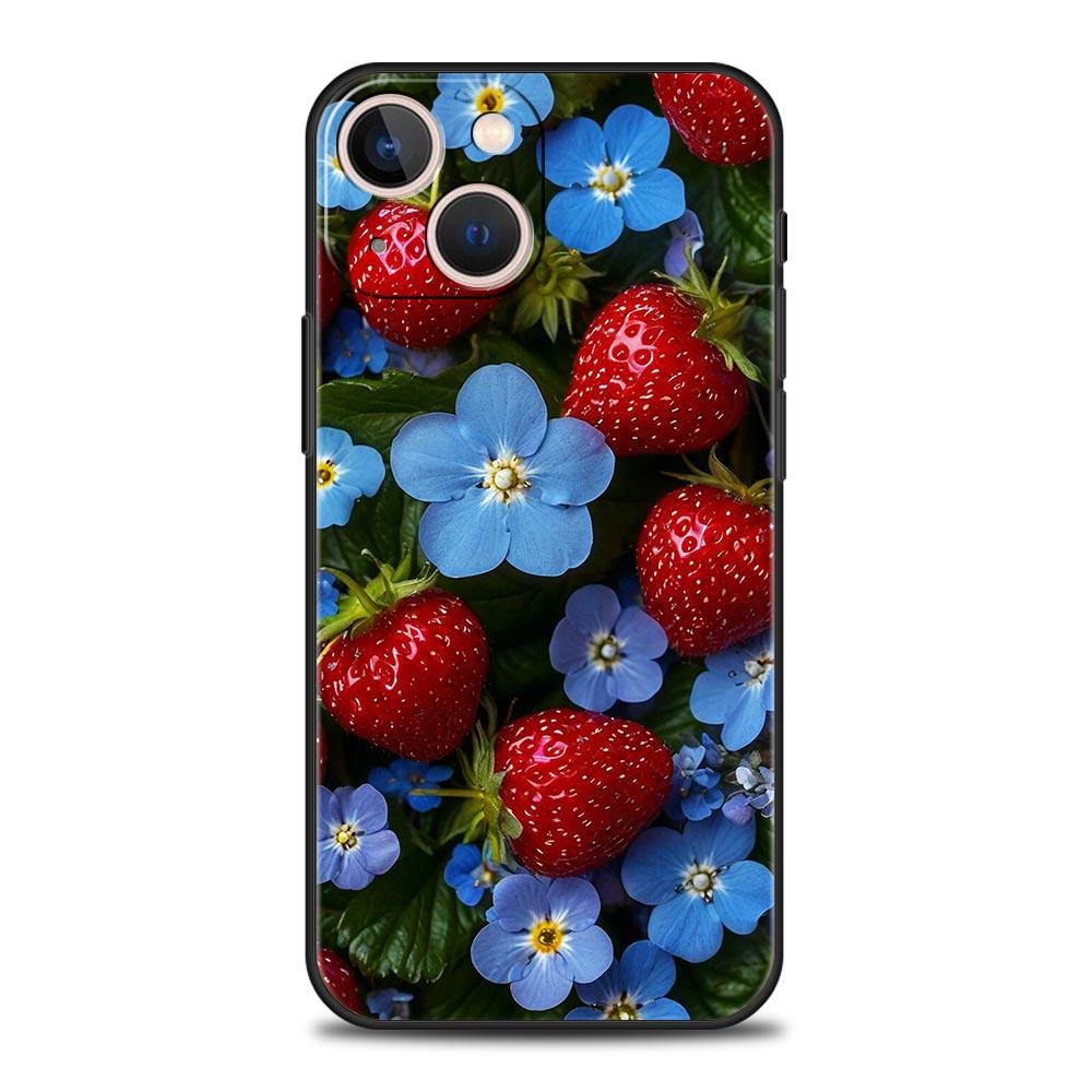 Phone Case For iPhone 17 16e 15 14 13 12 11 Pro Max SE 7 8 Plus Shell iPhone 16 Soft TPU Cover Summer Strawberry Flowers Print