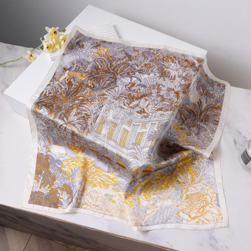 Шелковый женский квадратный шарф - Китайский стиль платок на голову для весны, лета, осени - Защита шеи и согревающий - Элегантный тонкий стиль для мамы