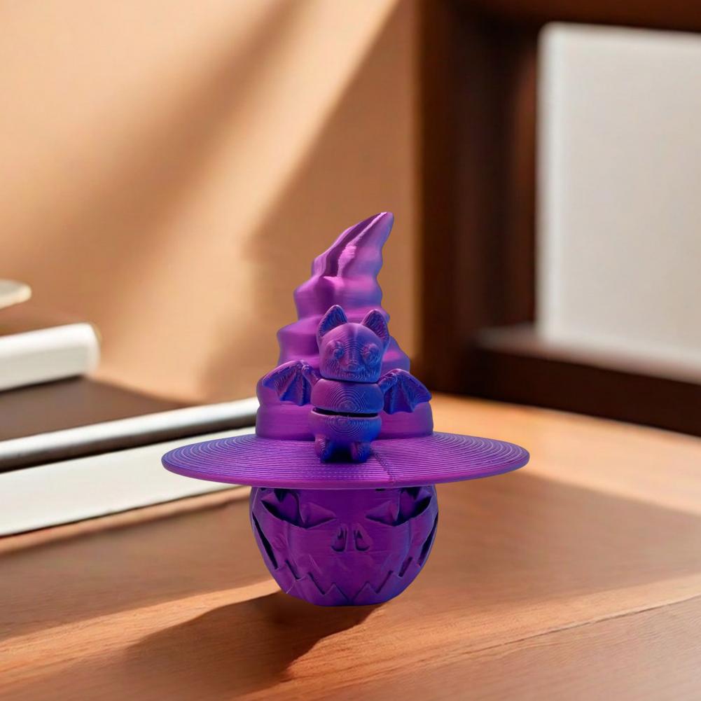 Holiday Pumpkin Decoration Colorful Halloween Pumpkin Figurine with Bat Witch Hat 3d Printed Fidget Toy for Home Office Decor