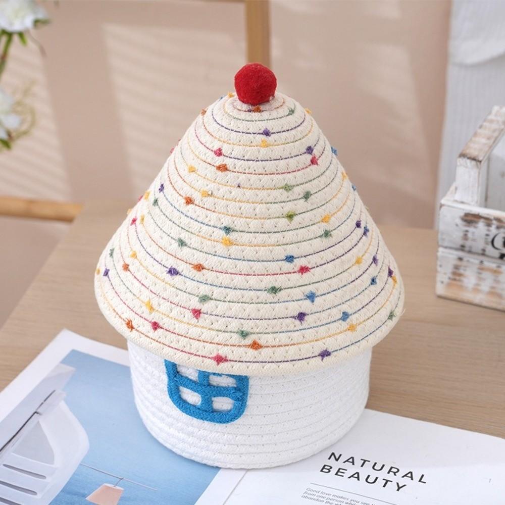 House Shape Storage Basket Cotton Rope Woven Snack Toys Organizer  Vanity Table Study Room