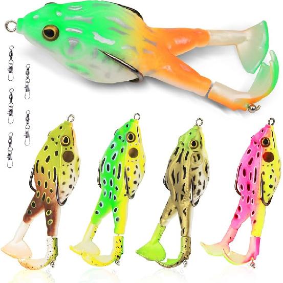 Top Water Soft Frog Bass Fishing Lures Kit, Double Propeller Legs, 5 Connection Rings, Thickened Silicone Skin, Bigger Splash More Attractive,