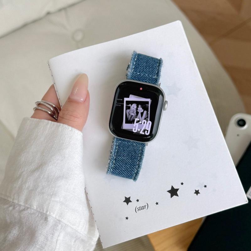 Совместимый джинсовый кожаный ремешок для Apple Watch Series S11, S10, iWatch 9876SE, Huawei FIT4, Xiaomi 9 Pro
