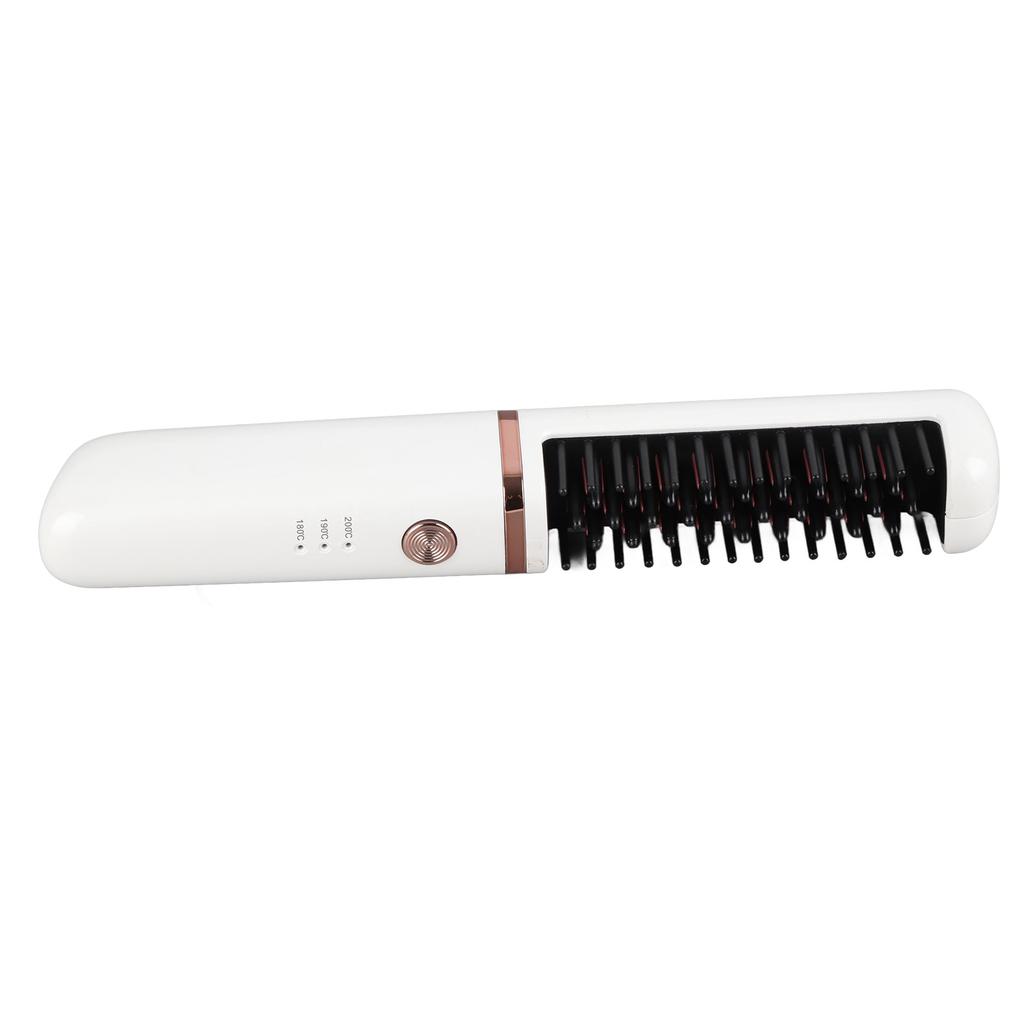 Hair Straightener Brush USB Rechargeable Hair Straightening Curling Brush Pearl White
