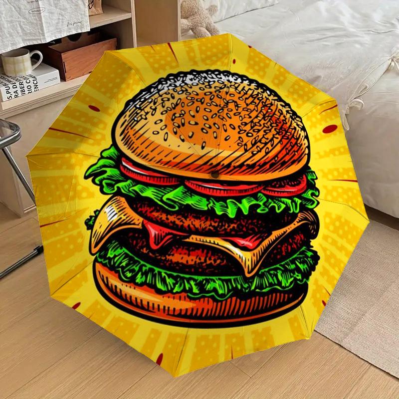 1pc Burger, Fast Food Automatic Open/Close Umbrella, Folding Compact Umbrella with Lightweight Design for Women/Men yy251028251
