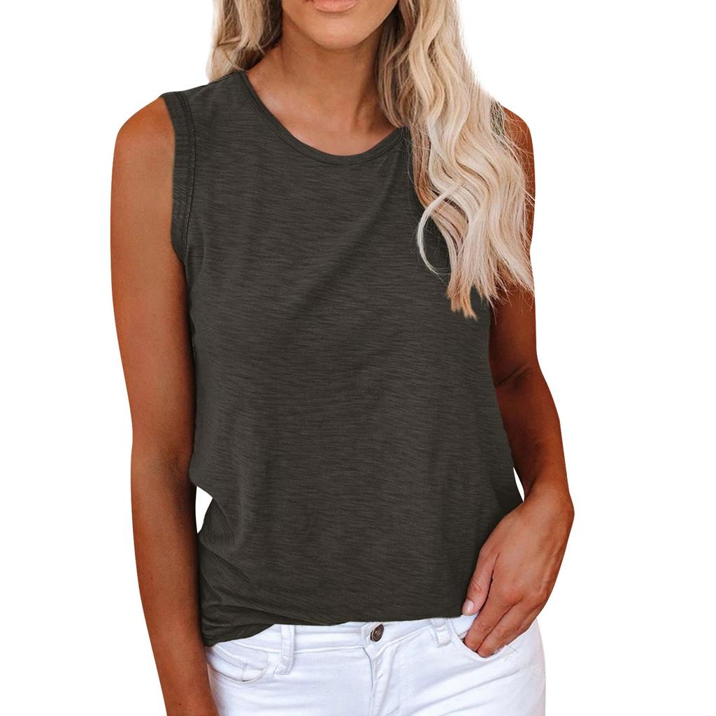Women's Casual Tank Tops Crewneck Sleeveless Plain Summer Cotton Tee Shirts