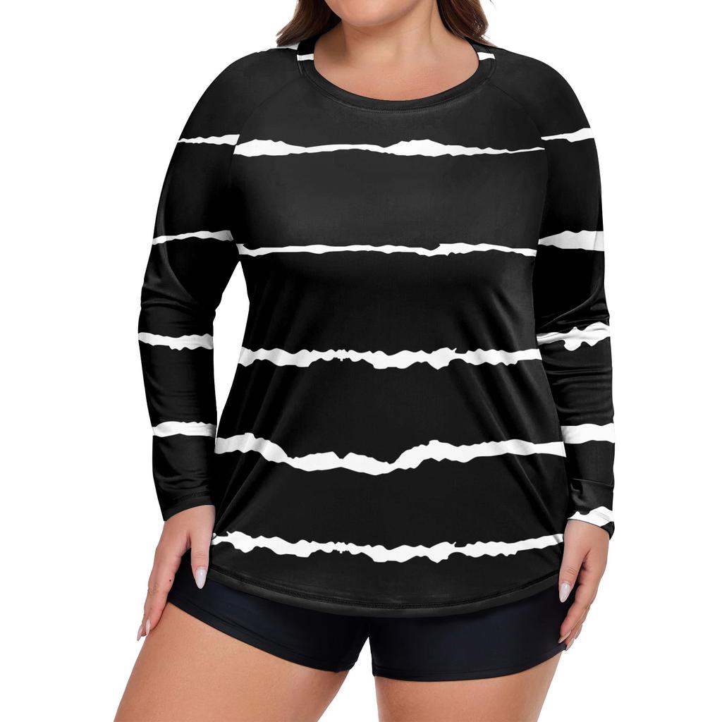 Women's Print Large Size Long Sleeve Swimsuit Sun Jacket Quick Dry Hiking Top