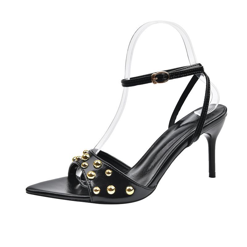 Fashion Gladiator Summer Peep Toe Sandals for Women 2025 Fashion Rivet Decoration Shoes Ladies Elegant High Heel Dress Sandalias