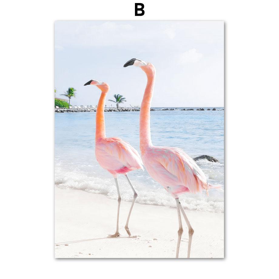 Фламинго Доска для серфинга Пляж Океан Волны Ракушка Настенная живопись Холст Картина Тропические постеры и принты Настенные картины для домашнего декора