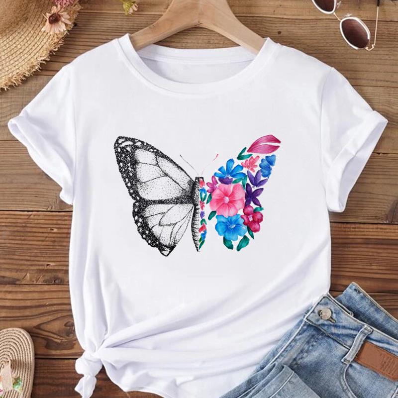 (Азиатский размер) Женская модная футболка с круглым вырезом, акварелью и сладким цветком, одежда, футболка с принтом, женские футболки с короткими рукавами и графикой