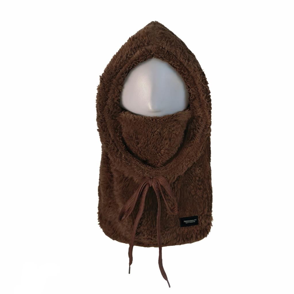 Thick Winter Plush Mask Hat - Elastic Drawstring Closure, Lightweight and Warm for Cycling, Skiing, and Outdoor Sports Provides Warmth