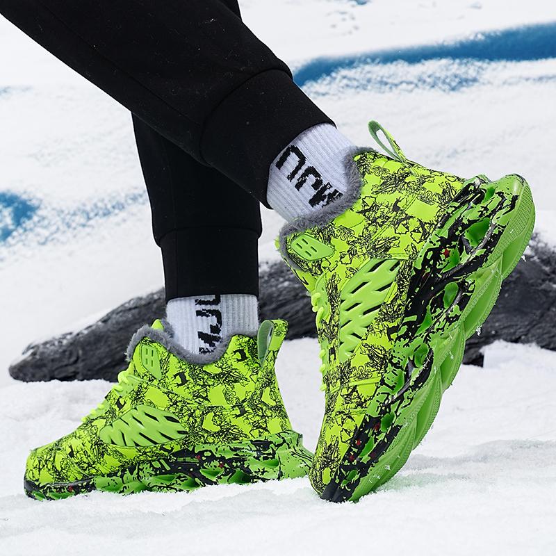 TUINANLE Мужские зимние ботинки с принтом граффити, зимние плюшевые теплые кроссовки на платформе, нескользящие, мужская спортивная обувь