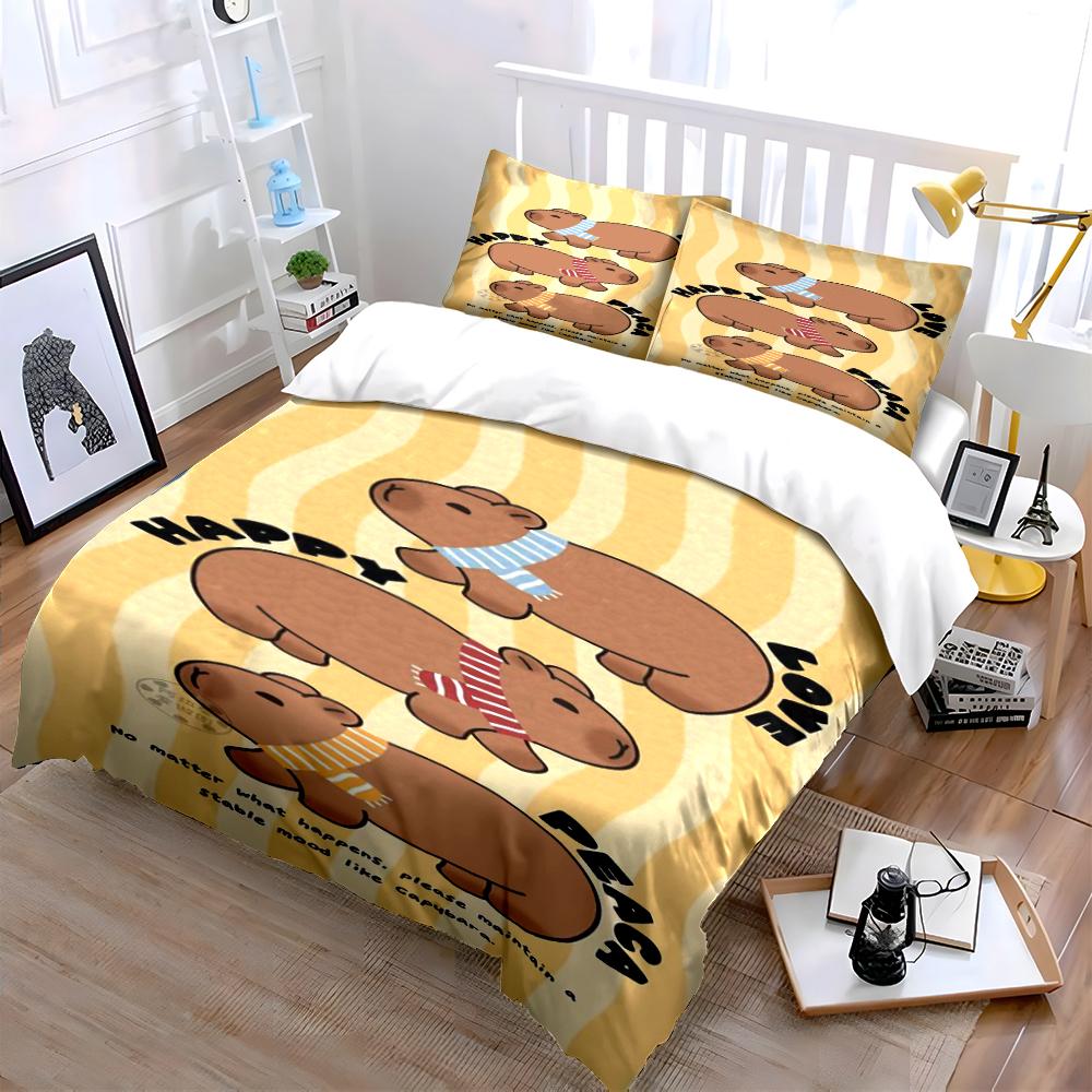 Capybara Themed Yellow Bedding Set Bedding set (1 duvet cover, 2 pillowcases, duvet not included)