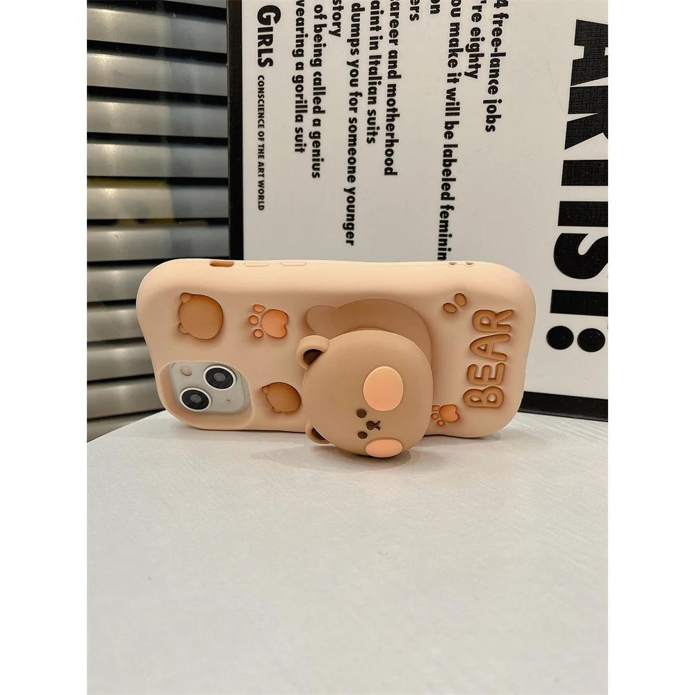 Прекрасный 3D медведь, скрытая подставка-держатель, силиконовый чехол для телефона для iPhone 11 12 13 14 15 16 Pro Max XS XR X 7 8 Plus, милый чехол для девочки