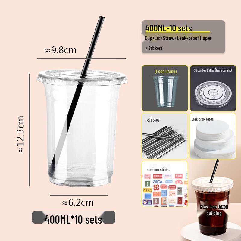 Disposable Milk Tea Cups Set with Lids & Straws