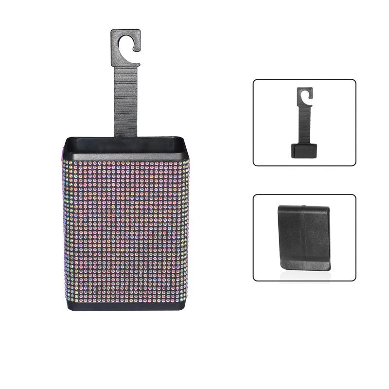 Автомобильный мусорный бак со стразами, контейнеры для хранения, пластиковый цветной ящик для хранения с алмазной спинкой, захват для мусора, подвесные аксессуары для автомобиля