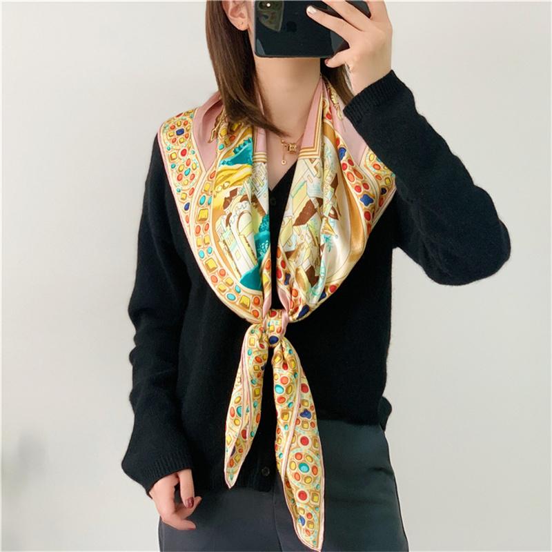 110*110 см квадратный шелковый шарф женский модный принт маленький шейный платок офисный женский пояс для волос носовой платок женский платок шаль шарф