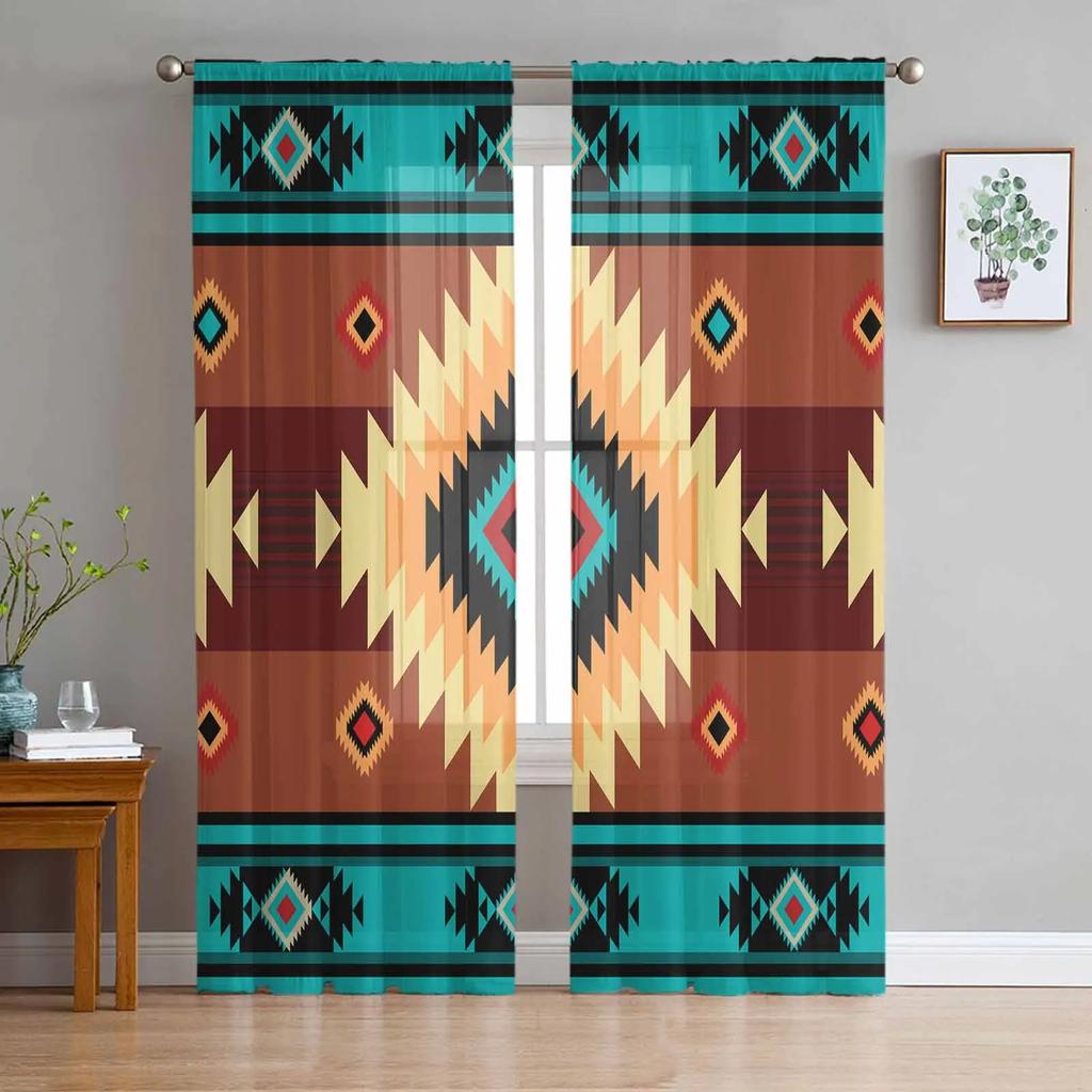 Богемные Ретро Этнические Золотисто-Желтые Прозрачные Шторы для Спальни Гостиной Декорации Оконной Панели Занавески Кухонной Зоны Тюль