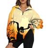 Women's Fashion Casual Long Sleeve Halloween Printed Zipper Turtleneck Drop Shoulder Sweatshirt Top